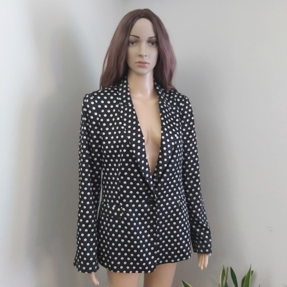Zara polkadots tailored blazer black white satin